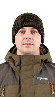 Шапка вязаная с отворотом, зеленая цифра